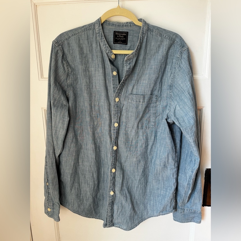Abercrombie & Fitch Chambray Collarless Button-Up - Picture 2 of 4